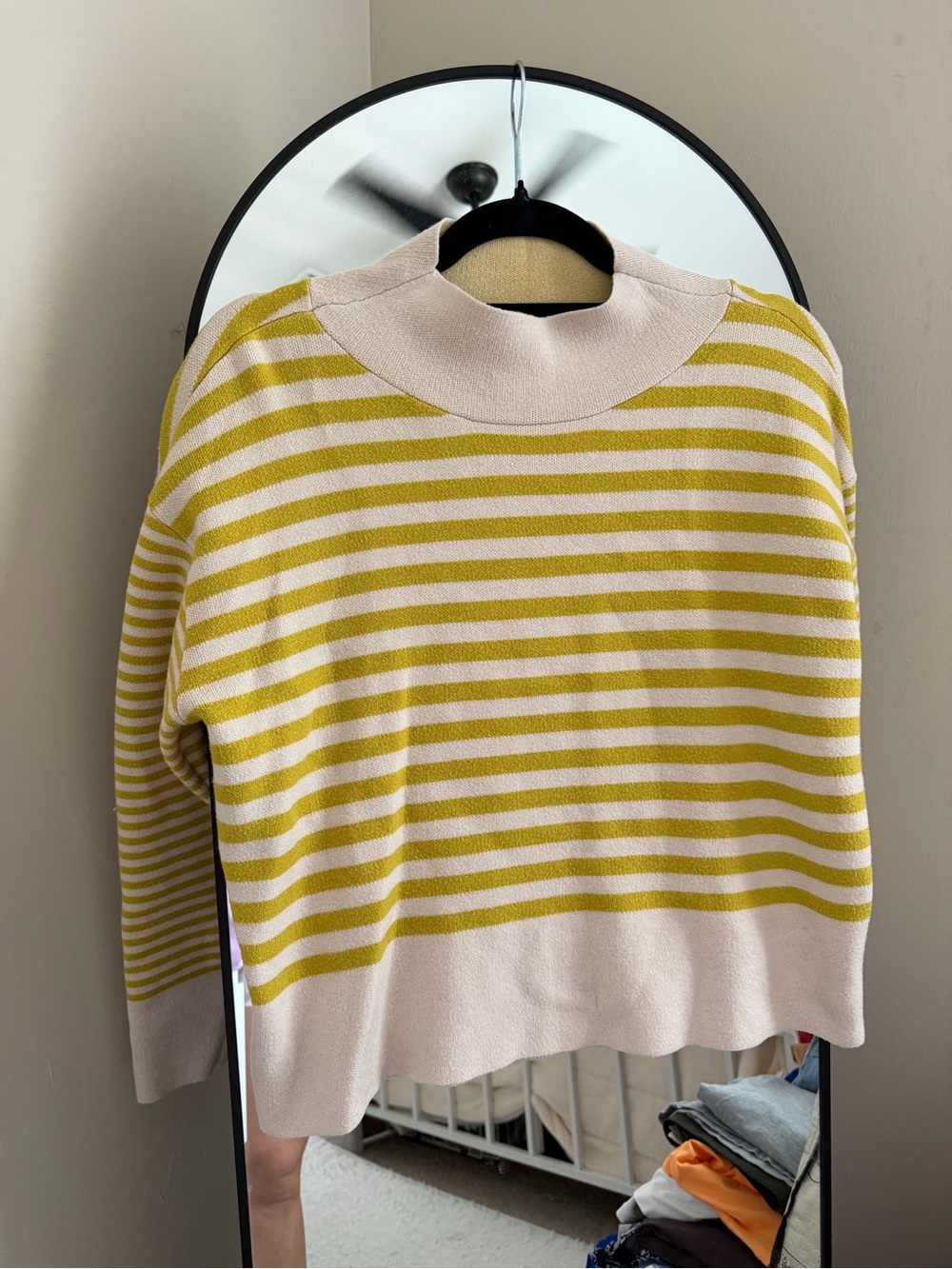 Maeve Striped Cowl Neck Sweater in Yellow and Cream